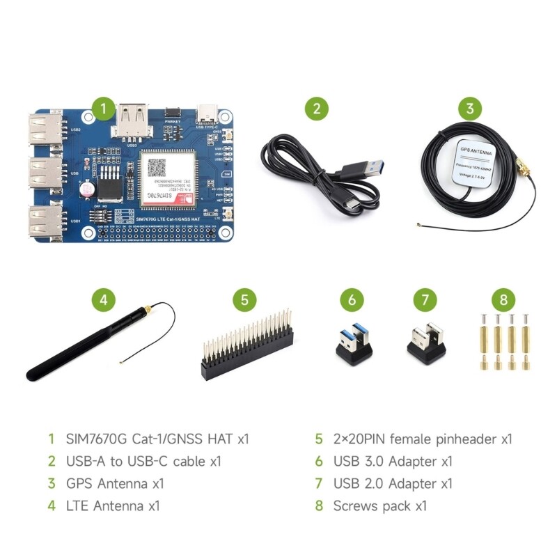 Cat-1/GNSS HAT Base On SIM7670G Module Global Multiple Bands Cat-1 for RPi