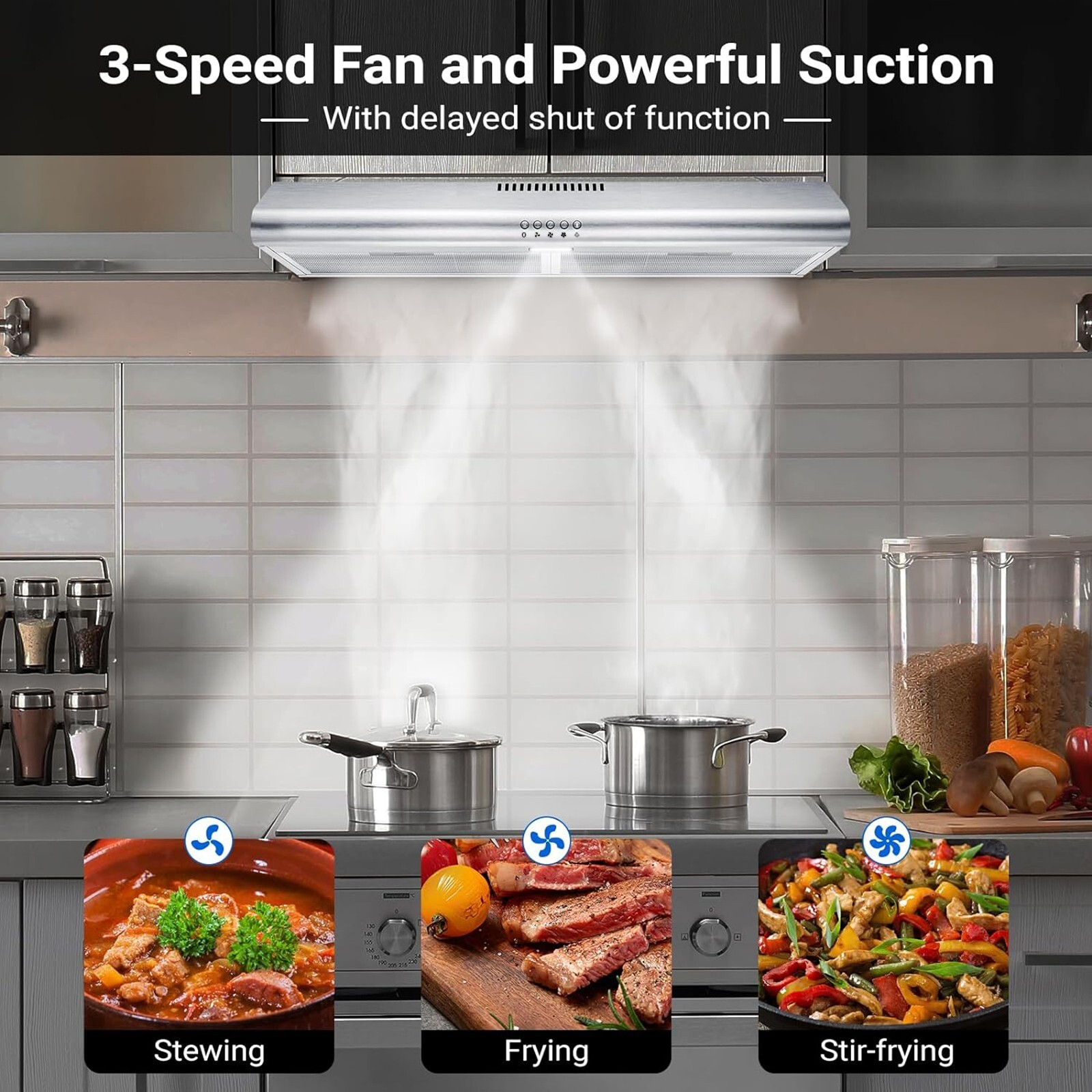 30 inch Under Cabinet Range Hood Ducted/Ductless Stainless Steel 3-Speed Vent