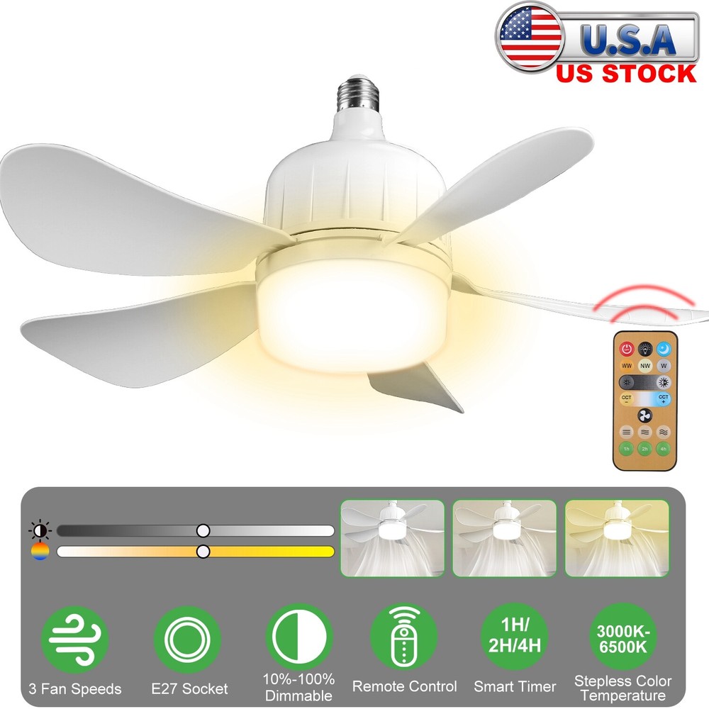 3-Speed Socket Fan Light with Remote & Socket 6 Blades Light Socket