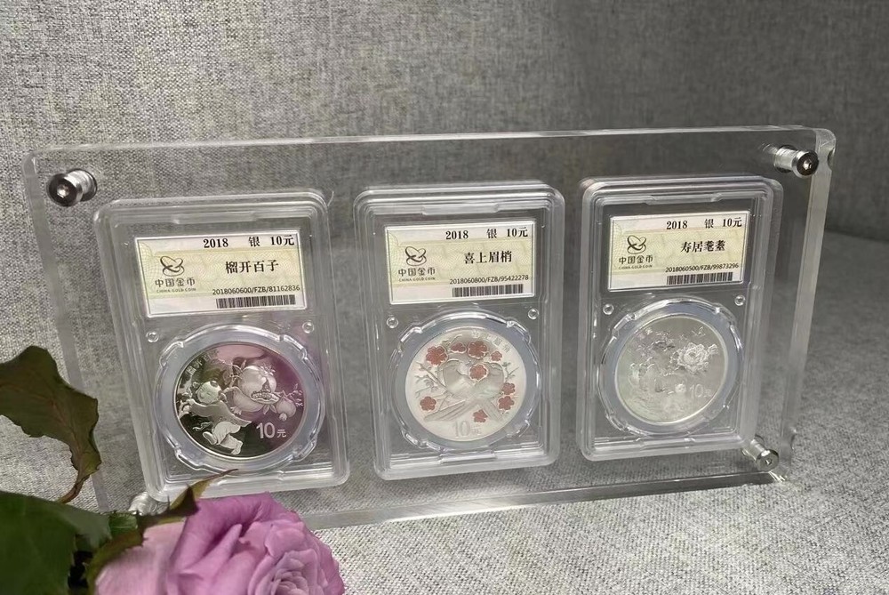 2 Grids Acrylic Display Frame Case Box with Integrated Stand For NGC/PCGS Holder