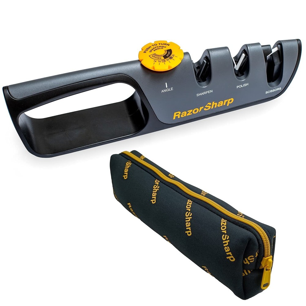 RAZORSHARP™ Knife Sharpener With Adjustable Angle Guide — Diamond-Coated Cera...