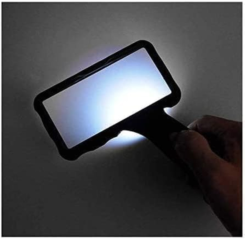 Hand-Held Rectangular Magnifying Glass, LED Light Magnifier, 10X Reading Magnify