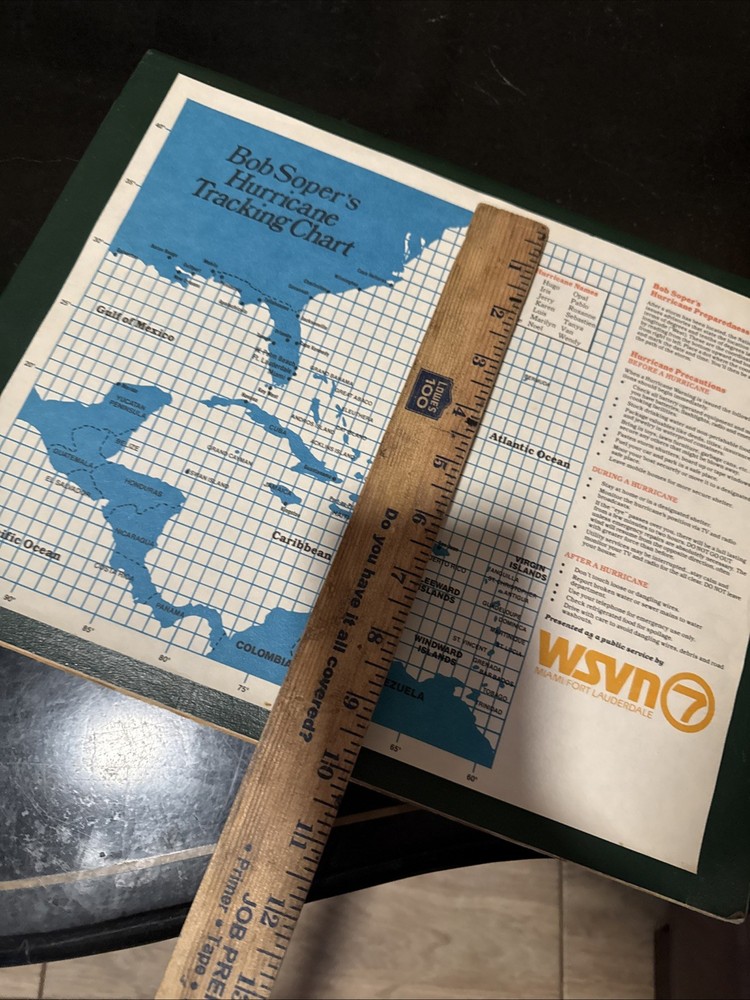 VINTAGE BOB SOPER'S HURRICANE TRACKING CHART WSVN 7