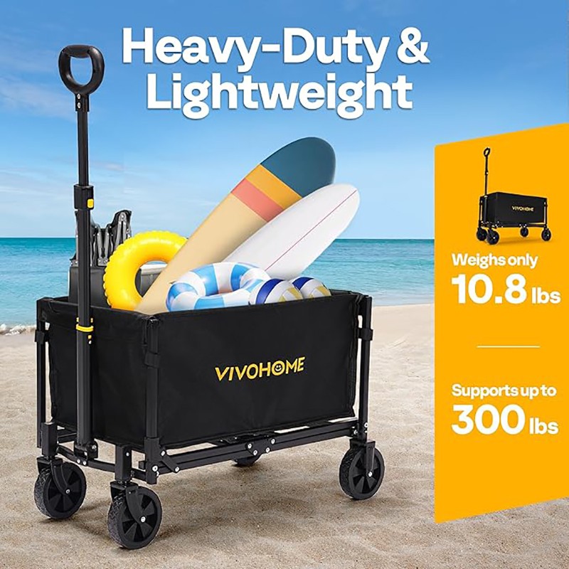 Collapsible Wagon Cart Lightweight Portable Utility Wagons w/ All-Terrain Wheels