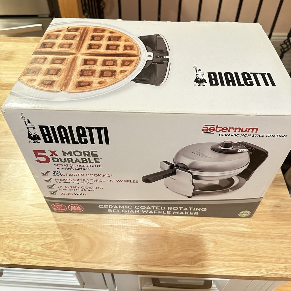Bialetti Ceramic Coated Rotating Belgian Waffle Maker  - Model TSK-2901BW