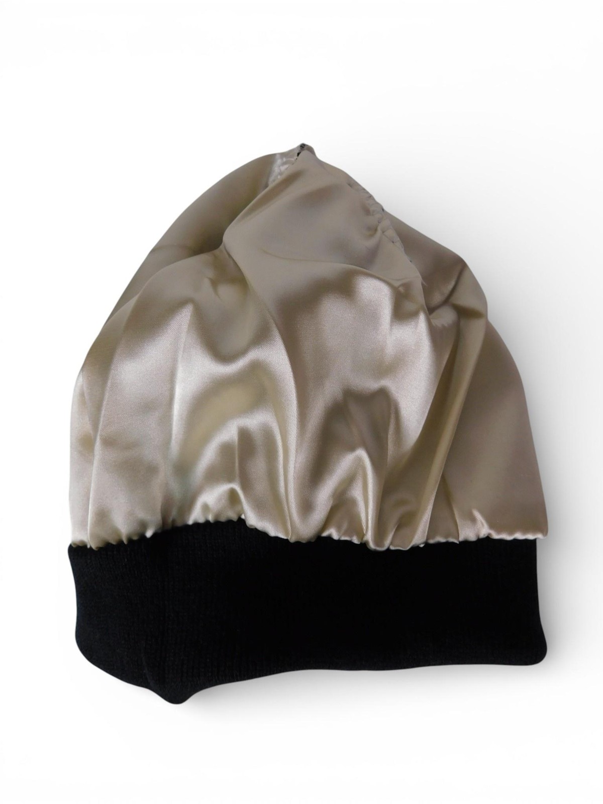 Crescent Moon Beanie Hat Womens One Size Black Satin Lined Knit Warm Winter