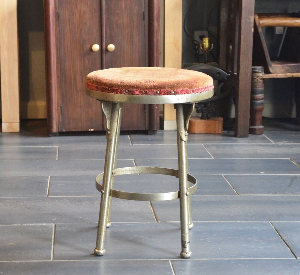 Vintage Art Deco Cast Iron & Chrome Stool 1920s