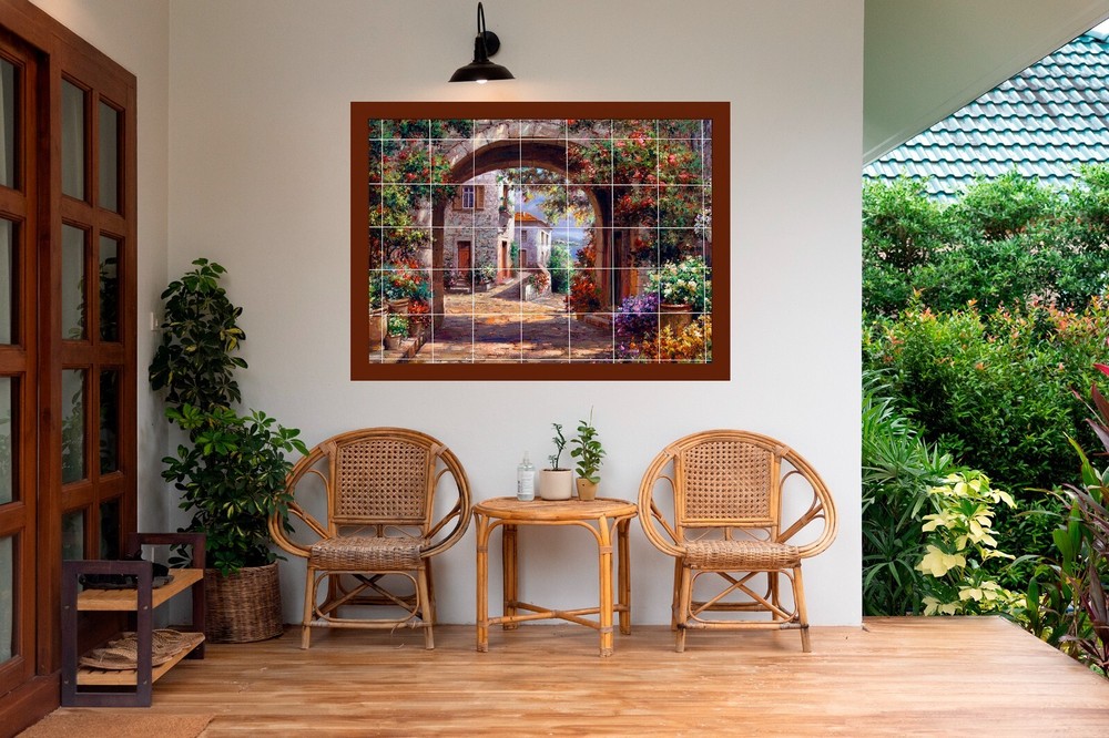 ceramic tile mural backsplash. Charles Russell Mexican Vaqueros Roping a Steer