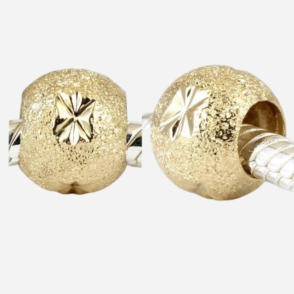 Solid yellow gold Stardust Sand spacer bead.  9ct 9k gold.