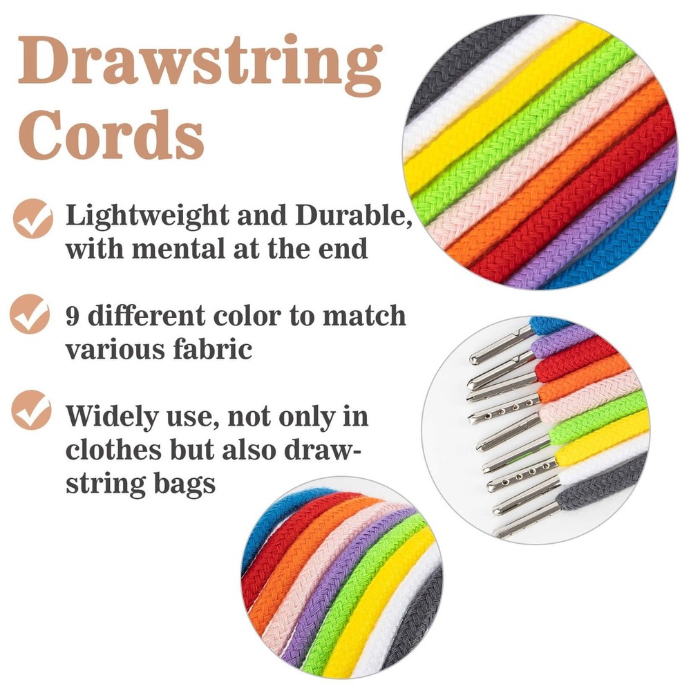 9PCS Drawstring Replacement 53" Cord Hoodie Strings with Threader Tool NEW