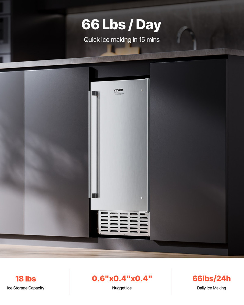 Undercounter Ice Maker 66 Lbs/Day Built-In Ice Maker Machine