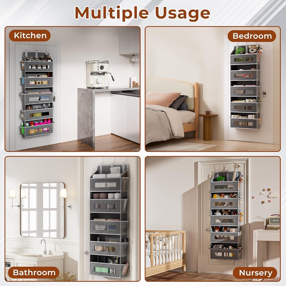 2 Pack Over Door Organizer 5-Tier Grey Mesh