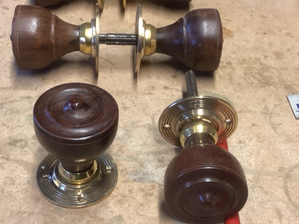 RECLAIMED BRASS AND WOOD DOOR KNOBS PAIR