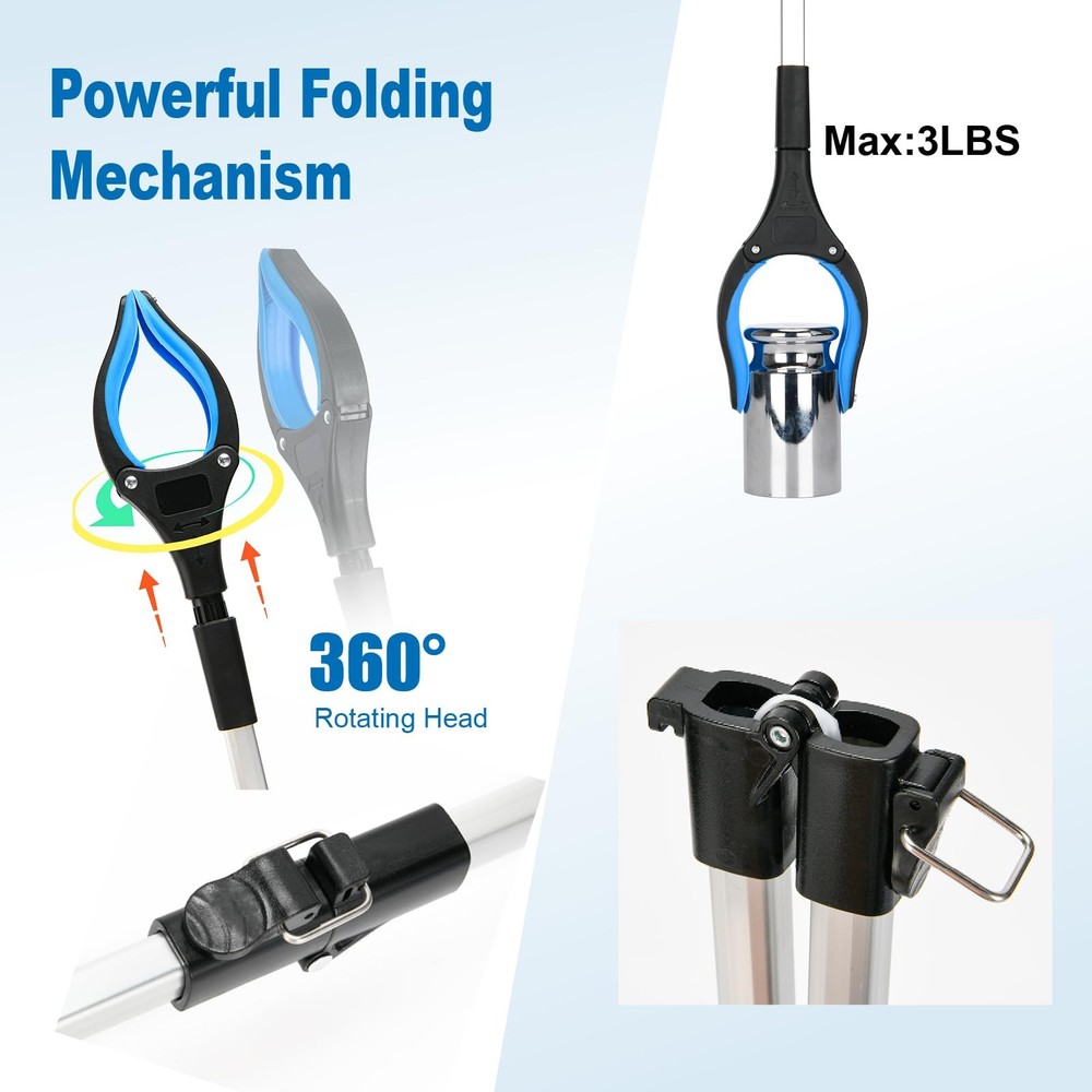 43" Extra Long Foldable Grabber Reacher Tool for Elderly & Disabled Pick Up