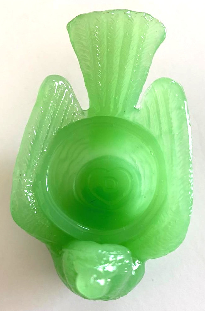 VTG Degenhart Green Jadite Bird w/ Berry Salt Dip/Cellar ~ EUC