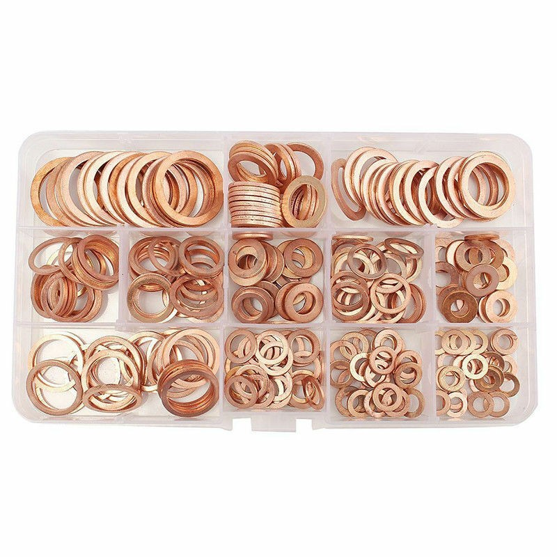 280pcs Assorted Solid Copper Crush Washers Seal Flat Ring Hydraulic Fittings Set