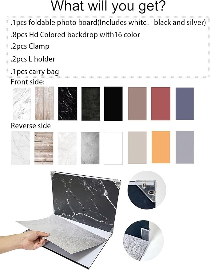 Tabletop Photo Background Set – 16 Patterns for Food, Makeup, & Small Items