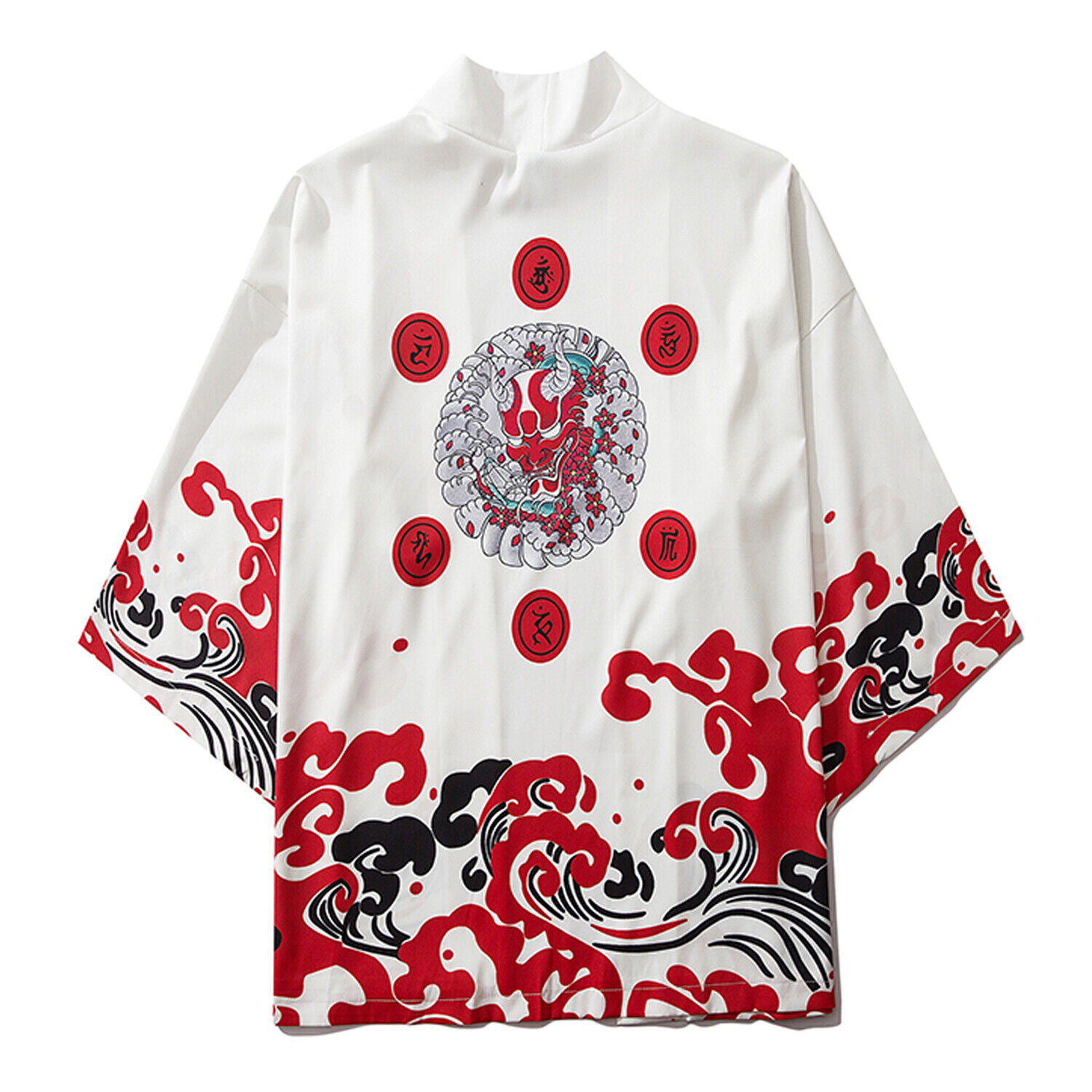 Niepce Men's Demon Mask Kimono Graphic Lightweight Harajuku T-Shirt Cardigan