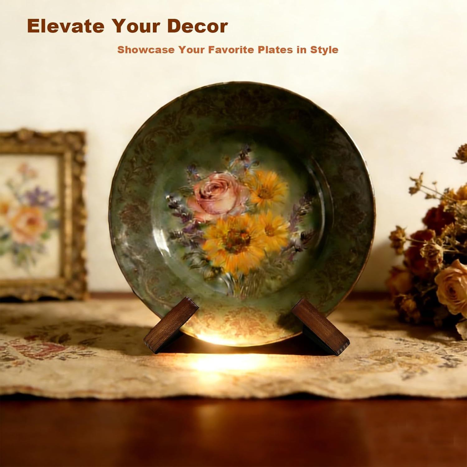 Adjustable Wooden Plate Stands for Display Easels - 6.8 Inch Plate Holders for D