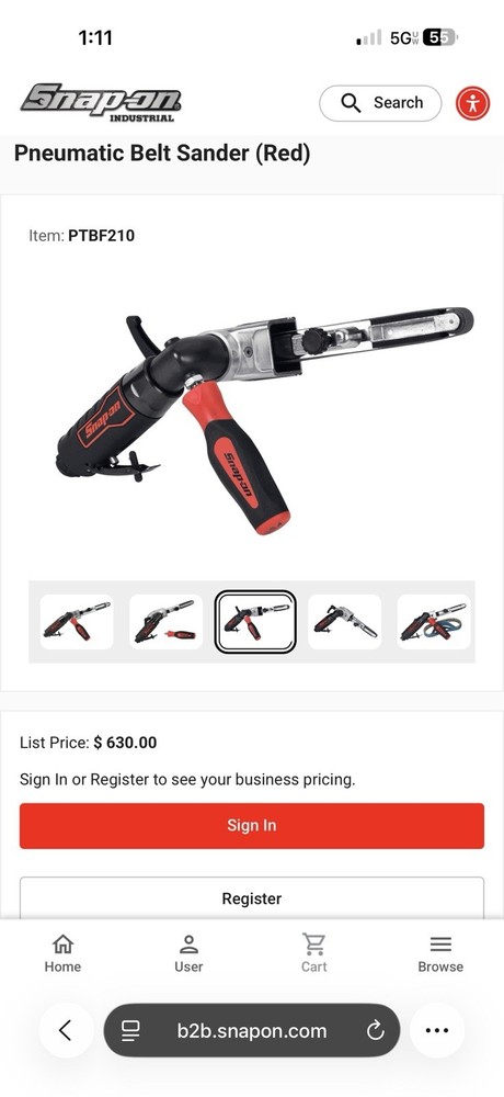 Snap on Pneumatic Belt Sander (Red)  PTBF210