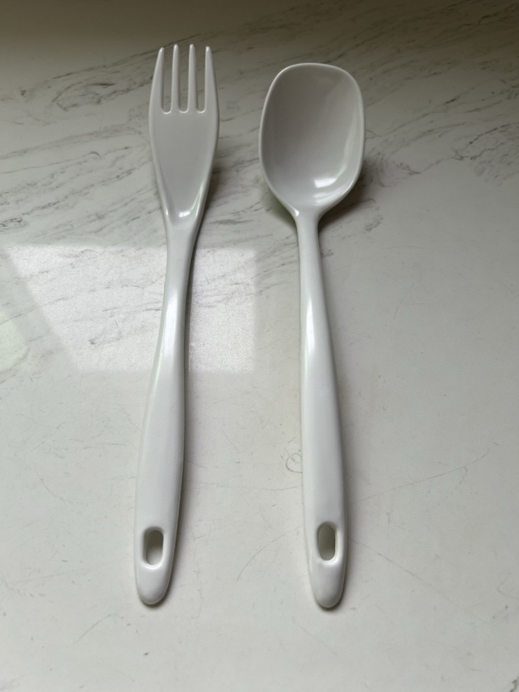 Vintage Melamine Ware White Kitchen Utensils Fork & Spoon Serving 809 &808