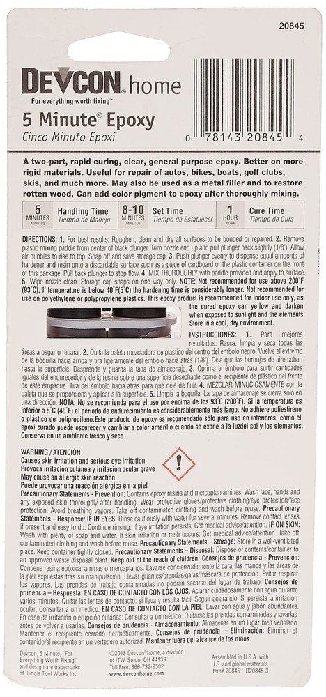 ITW Devcon 20845 High Strength Epoxy Anchoring Adhesive, 1-Pack 1-Pack, Clear