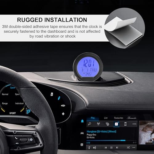 Car Digital Thermometer Clock, Dashboard Clock with Standard Digital Clock