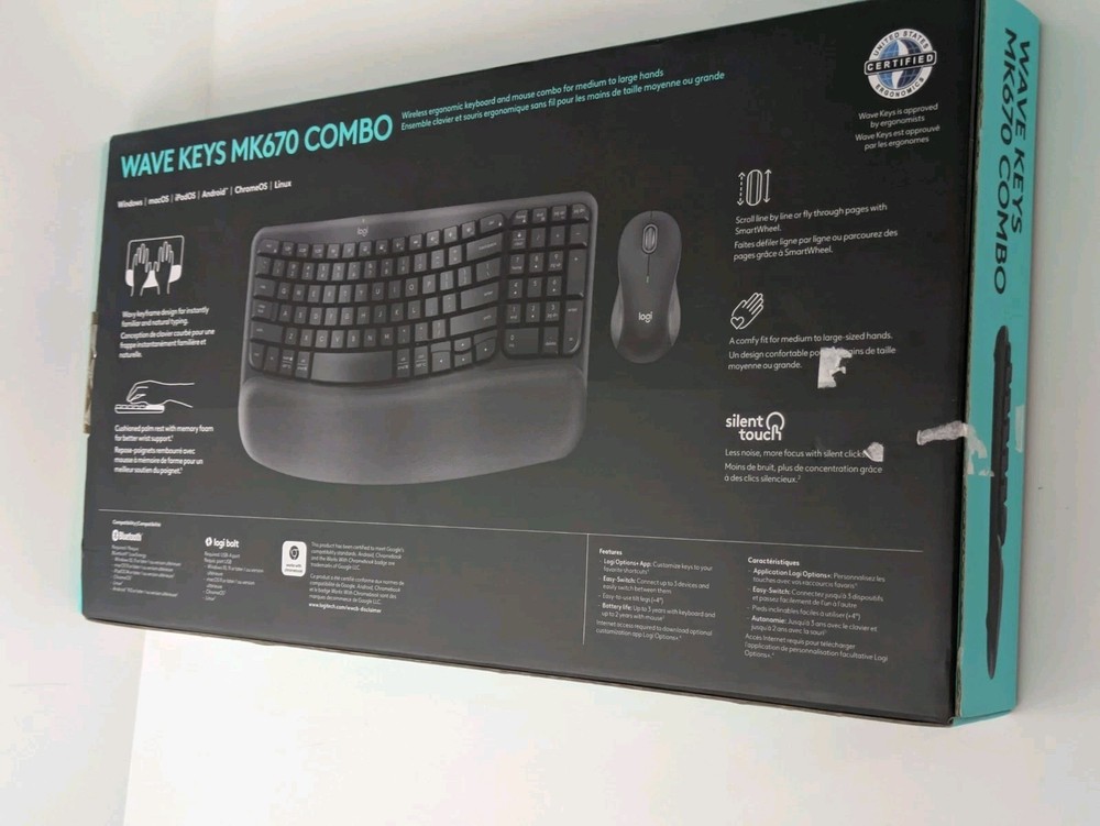 Logitech-Wave Keys MK670 Combo Ergonomic Wireless Keyboard&Mouse (Bolt Receiver)
