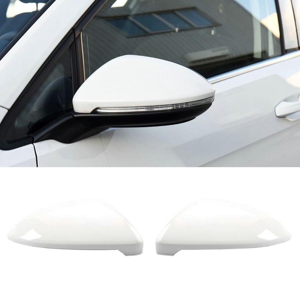 Left+Right Rearview Mirror Cover Side Caps for VW Golf Medium, White
