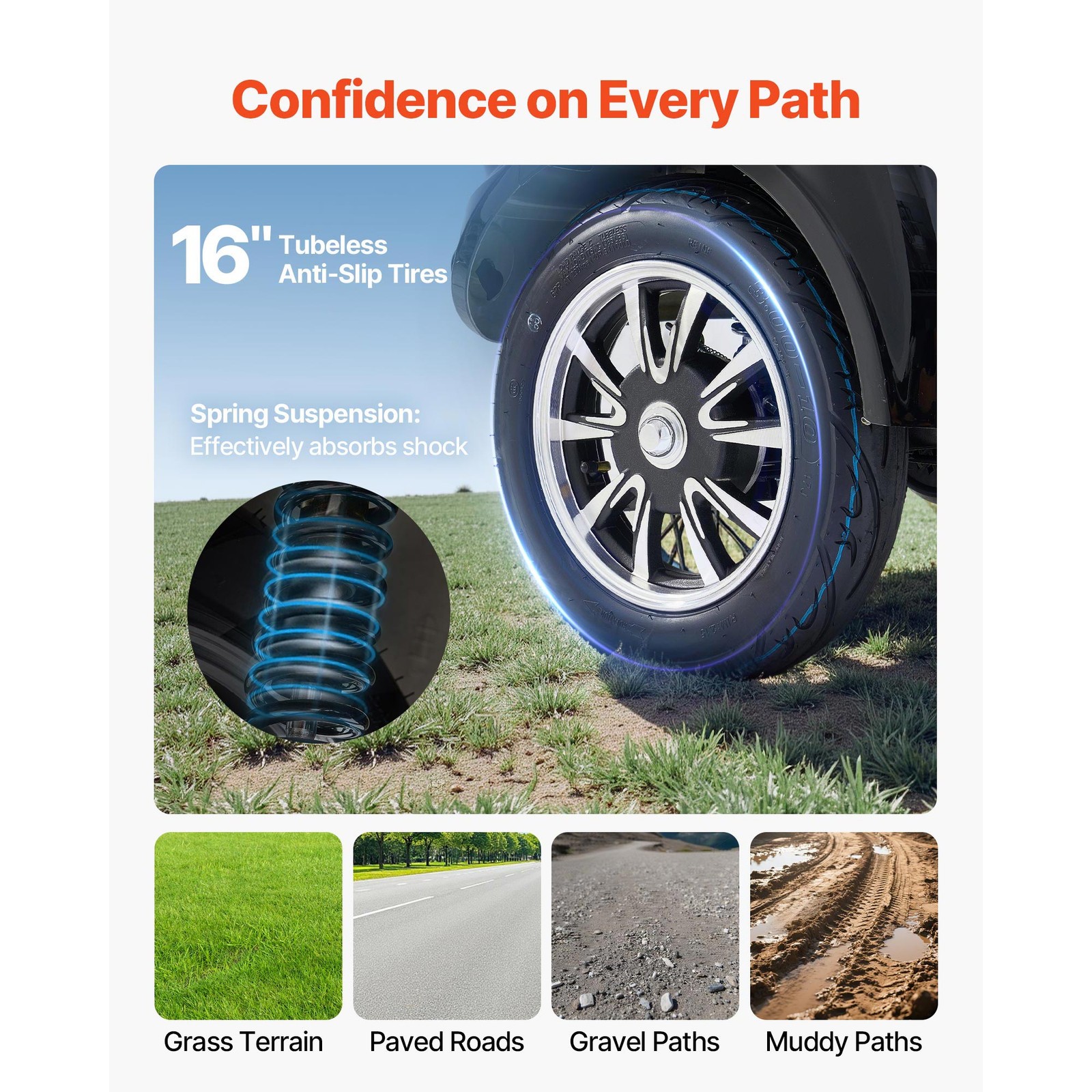 Uimoso Heavy-Duty 3-Wheel Mobility Scooter 21.5-Mile Range, 3-Speed, 500lbs Load