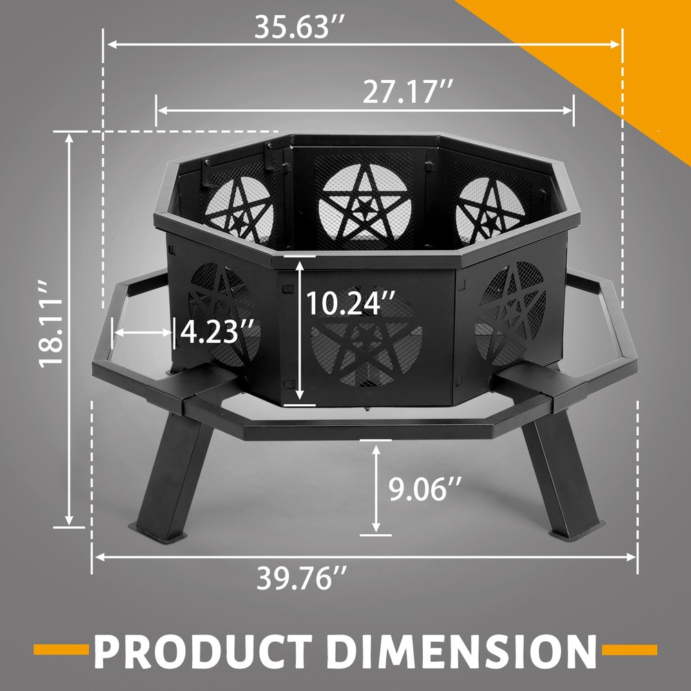 35"Octagonal Pit Outdoor Fire Pit Wood Burning Firepit Bonfire Fire Pit