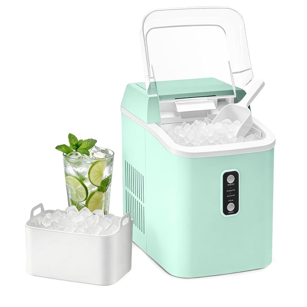 Nugget Ice Maker Countertop, Portable Ice Makers Machine with Removable Basket a
