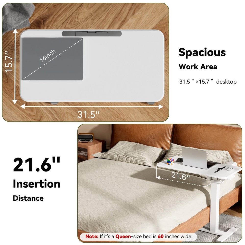 Mobile Standing Desk, Height Adjustable Left/Right Overbed Bedside Table, 90°...