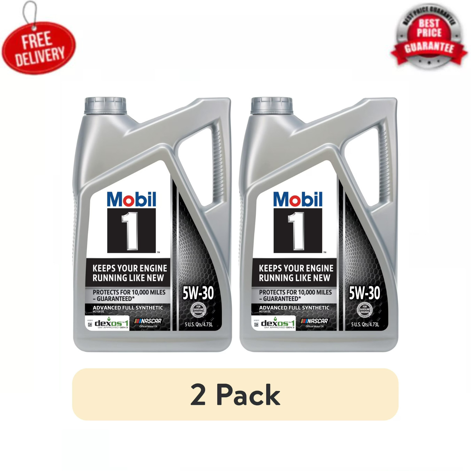 (2 pack) Mobil 1 Advanced Full Synthetic Motor Oil 5W-30, 5 Quart - FREESHIPPING