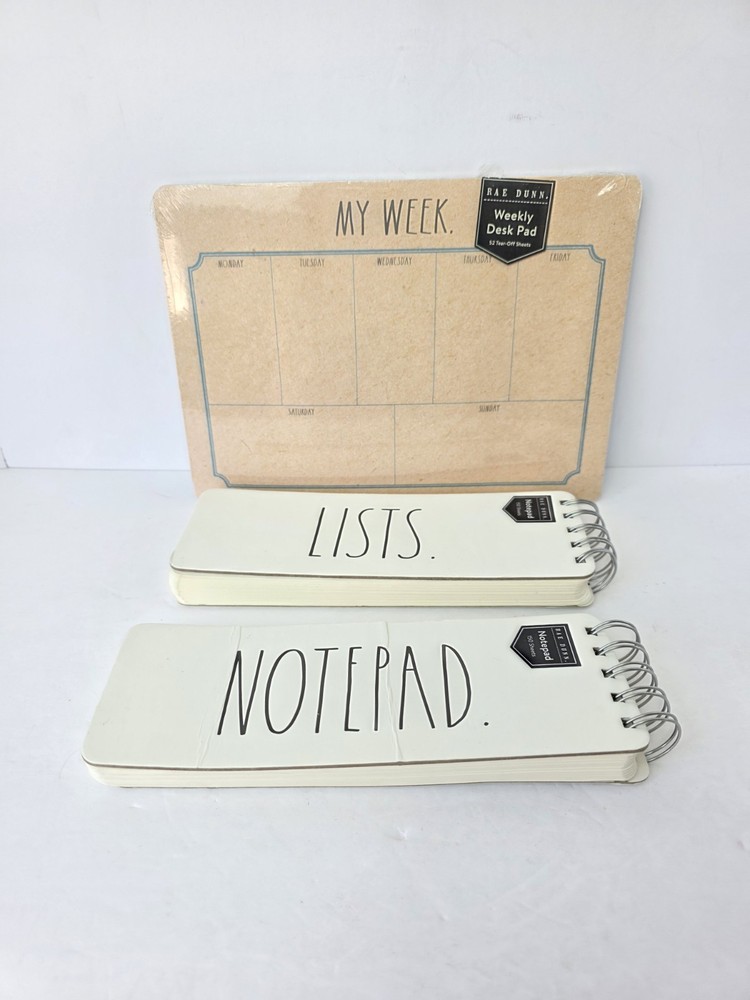 Rae Dunn Lists Notepad 150 Lined Sheets New x 2 + weekly planner desk pad