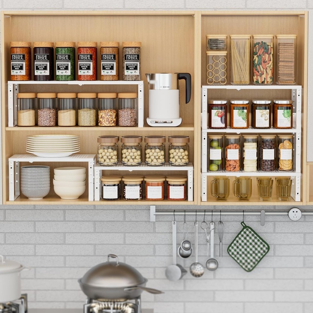 Wobmmi Expandable Spice Rack Kitchen Cabinet Shelf Organizer Stackable Storage A