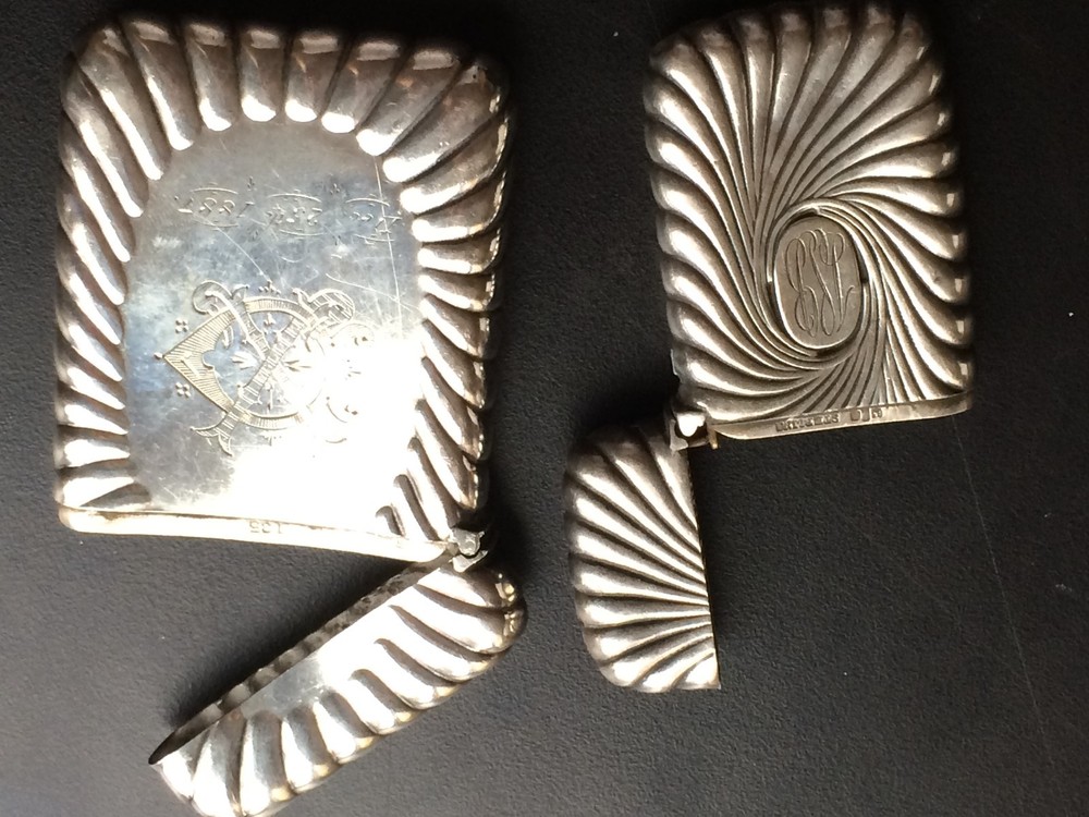 A GORHAM STERLING SILVER CARD CASE CIGARETTE BOX & A MATCHING GORHAM MATCH SAFE