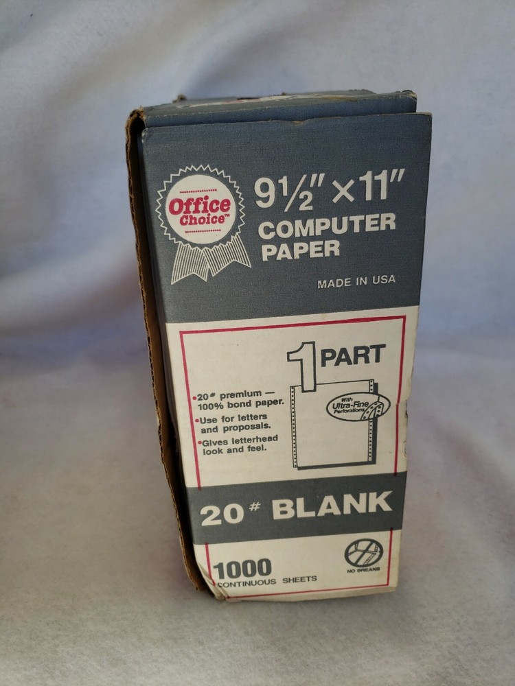 OFFICE CHOICE #20 Blank 1000 Continuous Sheets 9.5"x11" Computer Paper #368704