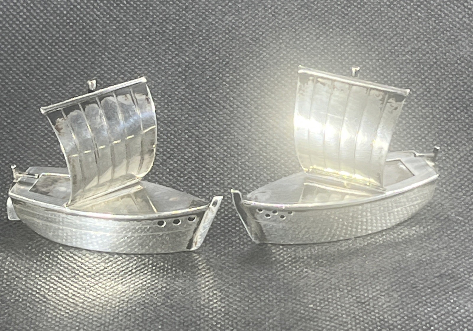 Antique Japanese 950 Sterling Silver Sailboats Salt & Pepper Shakers Set 6 Pc