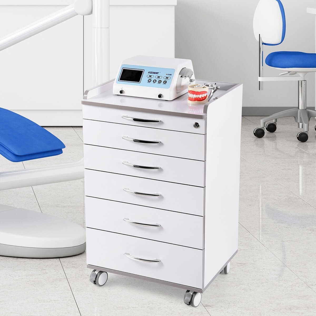 5 Drawers Dental Lab Mobile Cabinet Assistant Cart Medical Utility Storage Cart