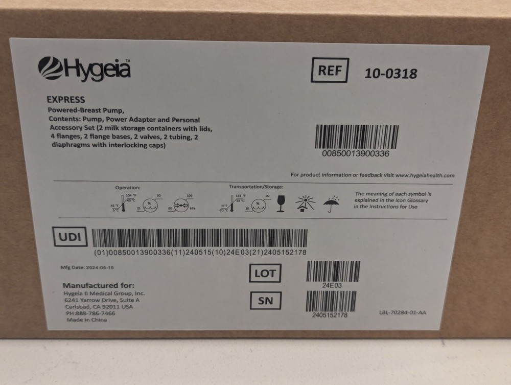 Hygeia Express Powered Breast Pump. White