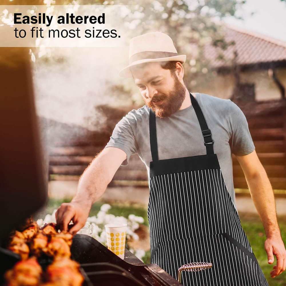 Adjustable Bib Cotton Aprons - Adjustable Neck Strap with Extra Long Ties wit...