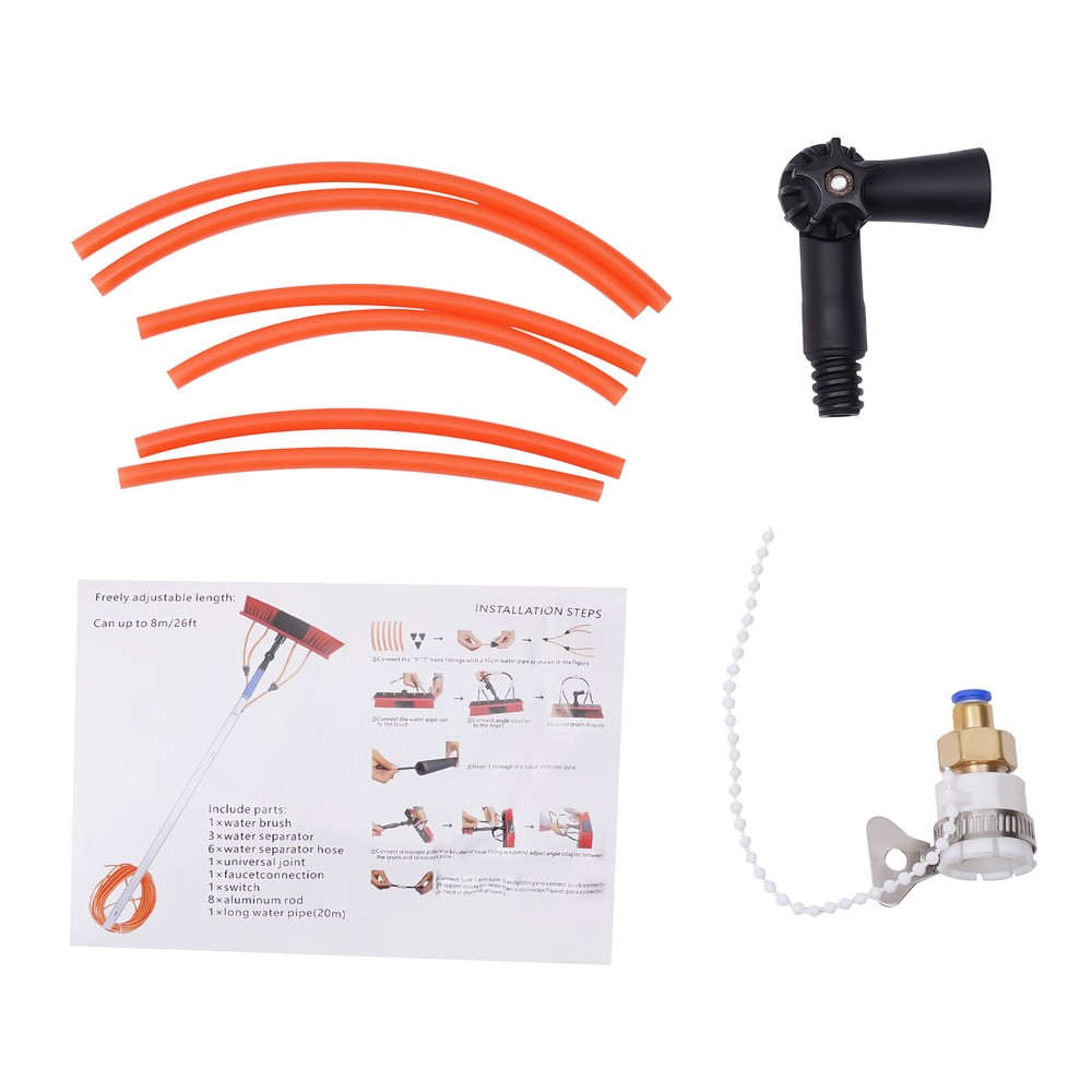 20ft Water Fed Pole Cleaning Brush Tool For Window+ Solar Panel Clean Washing