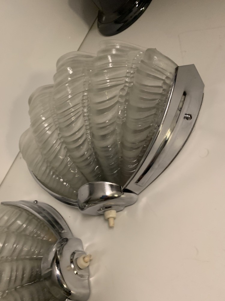 Art Deco sconces Odeon Clam Shell Wall Lights Chrome Base