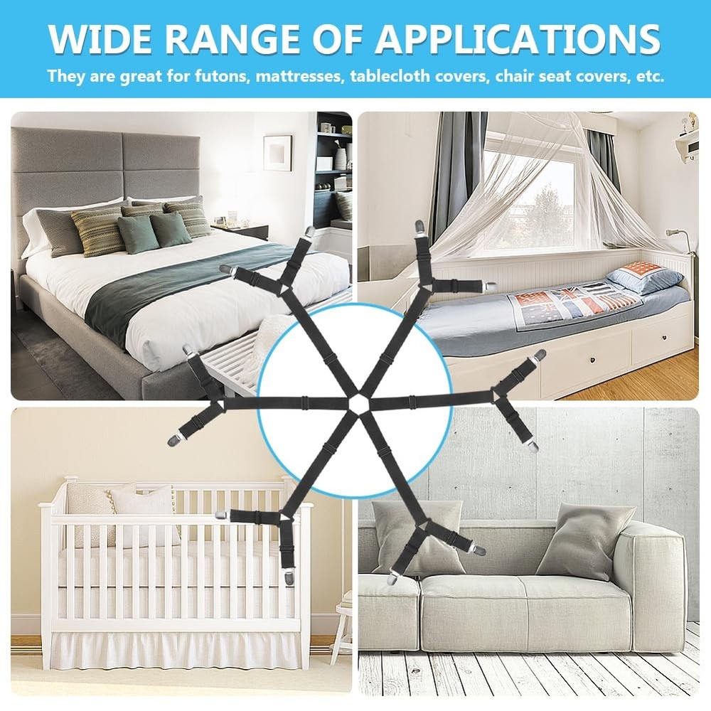 Bed Sheet Fasteners Adjustable Elastic Sheet Holder Clips Set