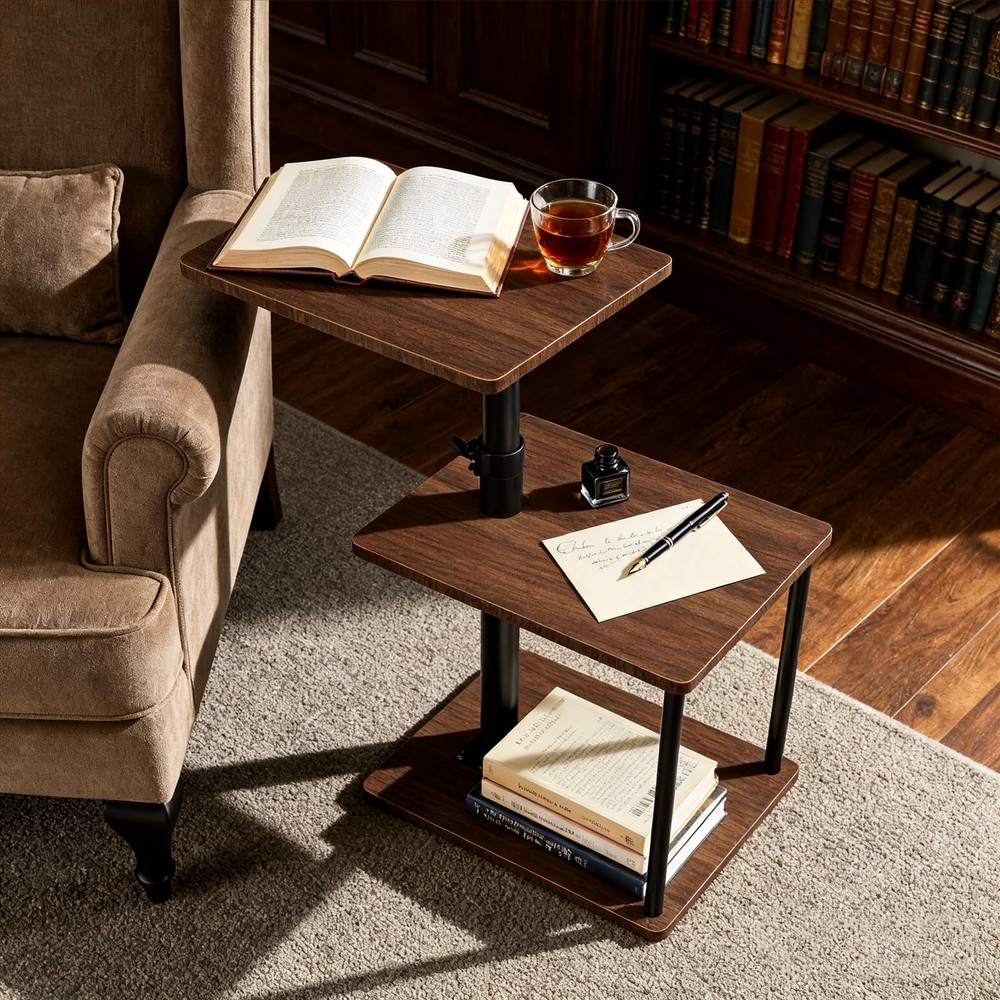 Adjustable Swivel Side Table with Storage Shelf for Small Spaces - End Table