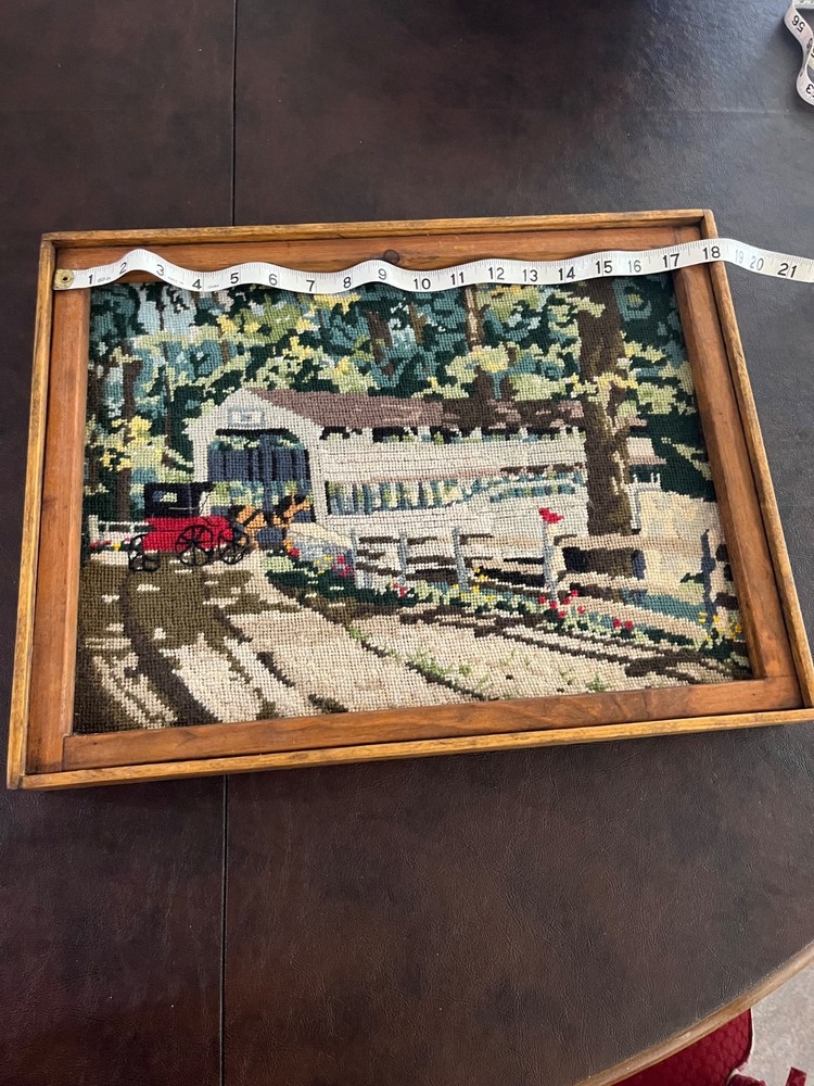 hand stitched framed art vintage