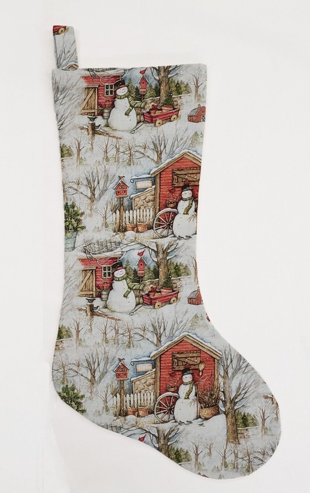 Winter Barn Snowman Christmas Stocking