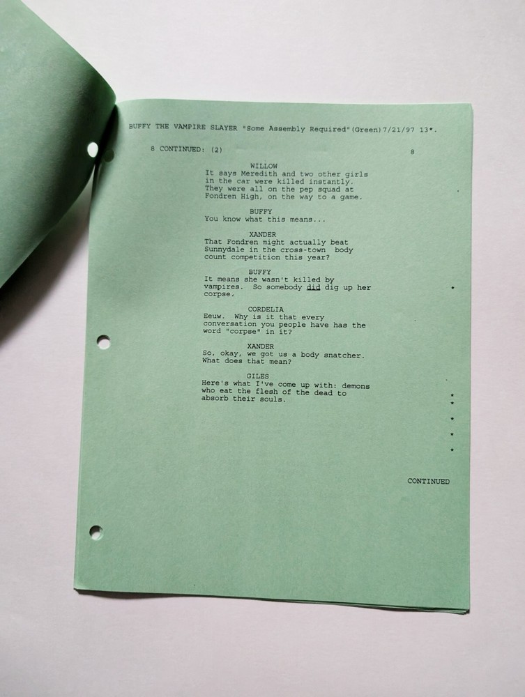 Buffy The Vampire Slayer Original Script - "Some Assembly Required" S02E02