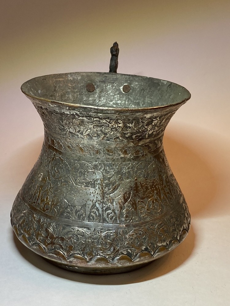 Vintage Middle Eastern Engraved Copper Metal Pitcher